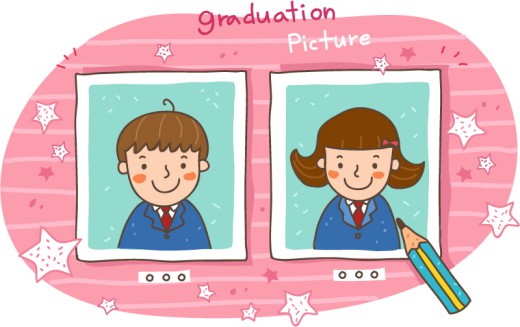 卡通男孩与女孩毕业照片矢量素材素材天下精选