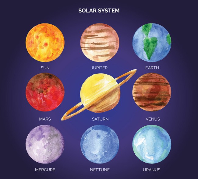 水彩绘太阳系行星矢量素材普贤居素材网精选