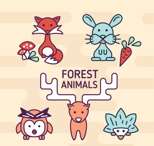 5款简笔画卡通森林动物设计矢量素材普贤居素材网精选