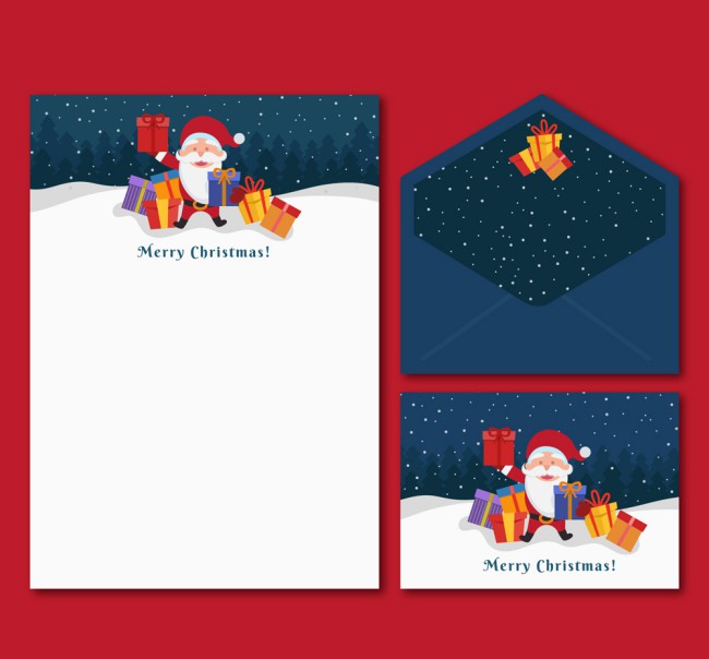 创意圣诞老人和礼物装饰信纸信封矢量素材素材中国网精选