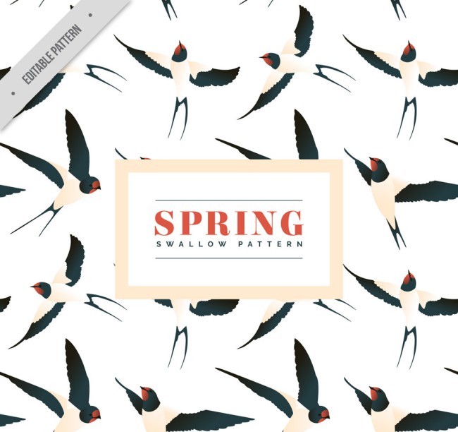 彩绘春季燕子无缝背景矢量图16素材网精选