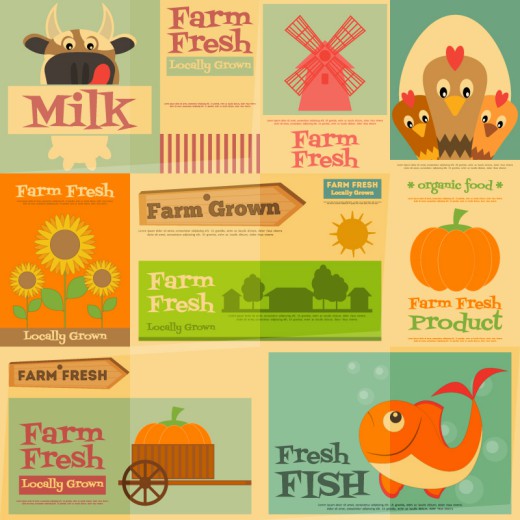 9款复古农产品海报矢量素材素材中
