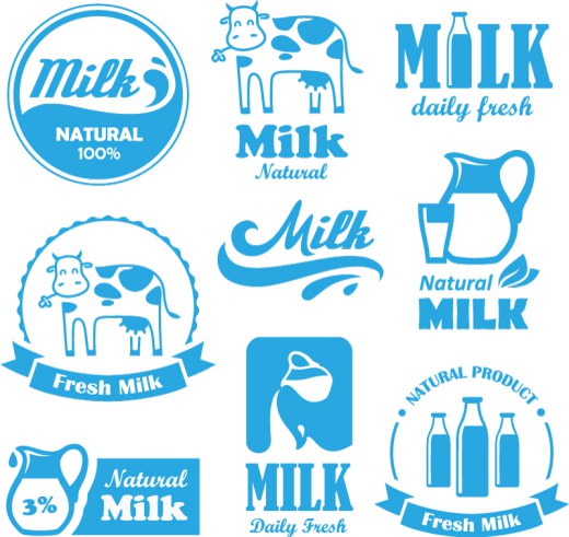 蓝色鲜奶标签矢量素材16设计网精选