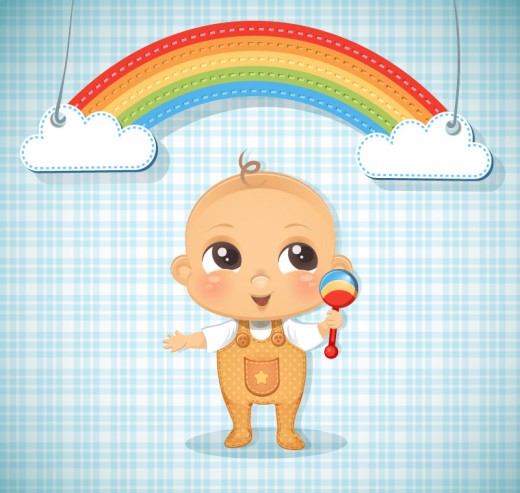 可爱婴儿和彩虹剪贴画矢量图普贤居素材网精选