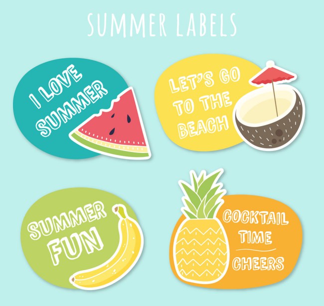 4款彩色夏季水果标签矢量素材16图库网精选