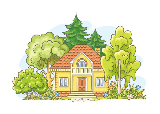 卡通房屋与树木矢量素材16图库网精选
