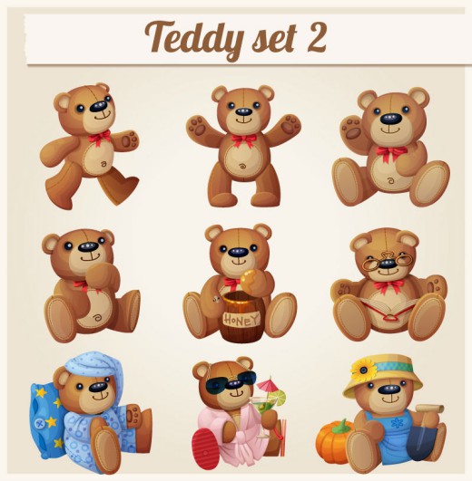 9款卡通泰迪熊玩具矢量素材16图库网精选
