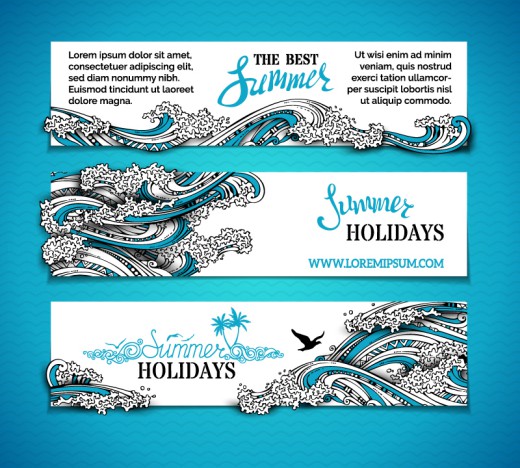 3款创意夏季海浪banner矢量素材16素材网精选