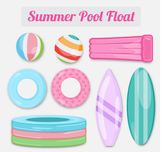 8款彩色夏季游泳圈和泳池充气玩具矢量素材16设计网精选