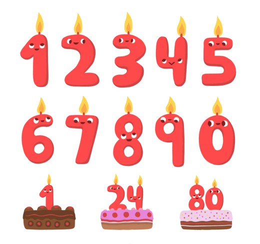 3款卡通生日蛋糕和10款数字蜡烛矢量图普贤居素材网精选