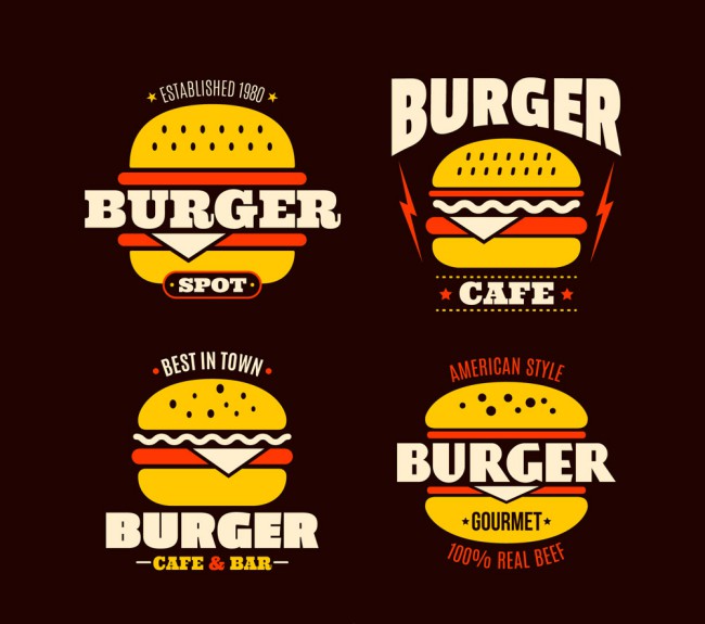 4款彩色汉堡包店标志矢量素材16图库网精选