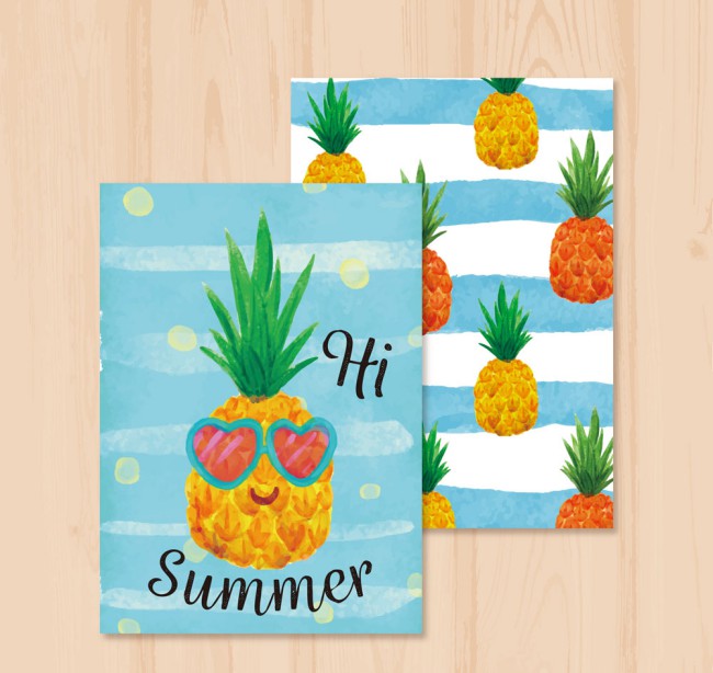彩绘夏季菠萝卡片正反面矢量图16图库网精选