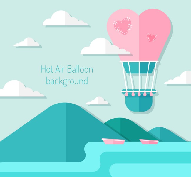 扁平化天空中的爱心热气球矢量图16图库网精选