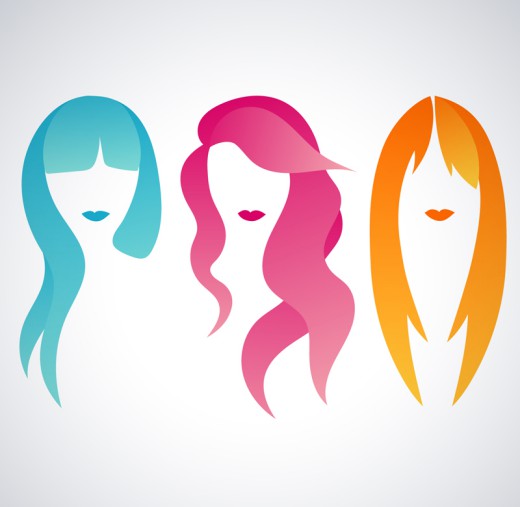 3款彩色长发女子头像矢量素材16图库网精选
