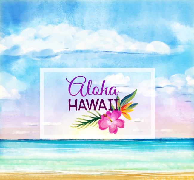 彩绘夏威夷大海和花卉矢量素材16素材网精选