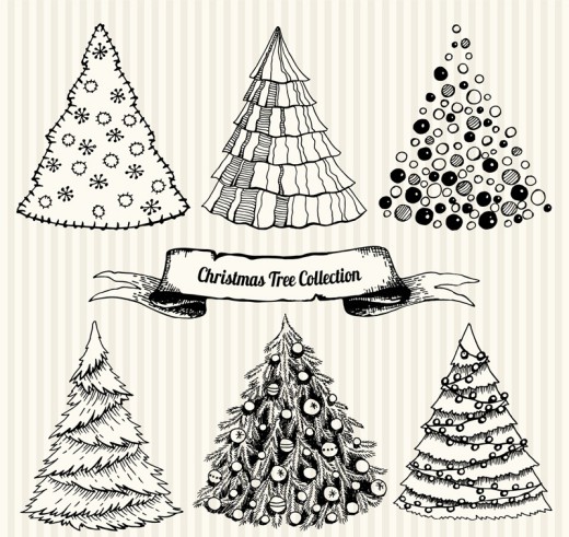 6款手绘圣诞树矢量素材普贤居素材网精选