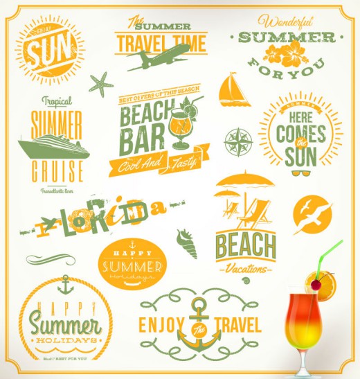 橙色沙滩度假标签矢量素材16素材网