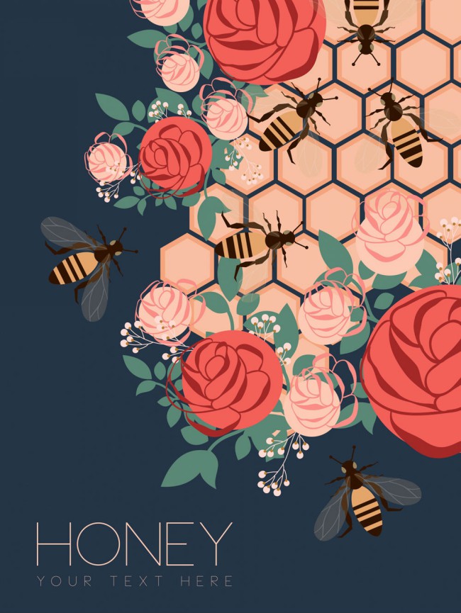 创意蜜蜂和玫瑰矢量素材16图库网精选
