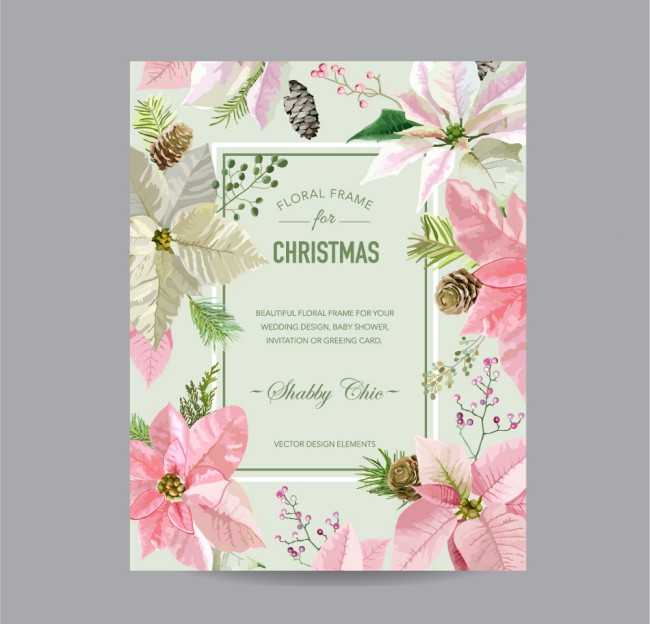 彩绘花卉圣诞节祝福卡矢量素材16素材网精选