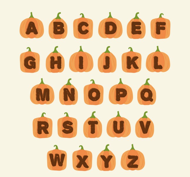 26个橙色南瓜字母矢量素材16设计网精选
