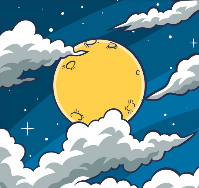 彩绘云中的月亮矢量素材16图库网精选