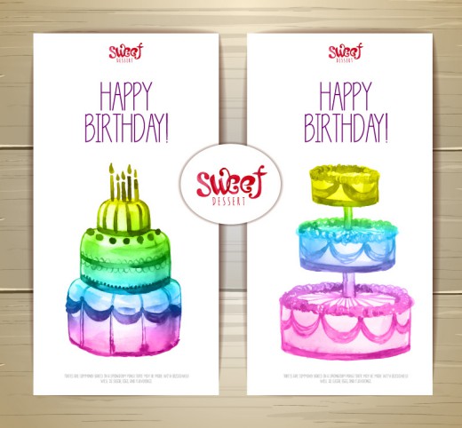 2款彩色蛋糕生日卡片矢量图16素材网精选