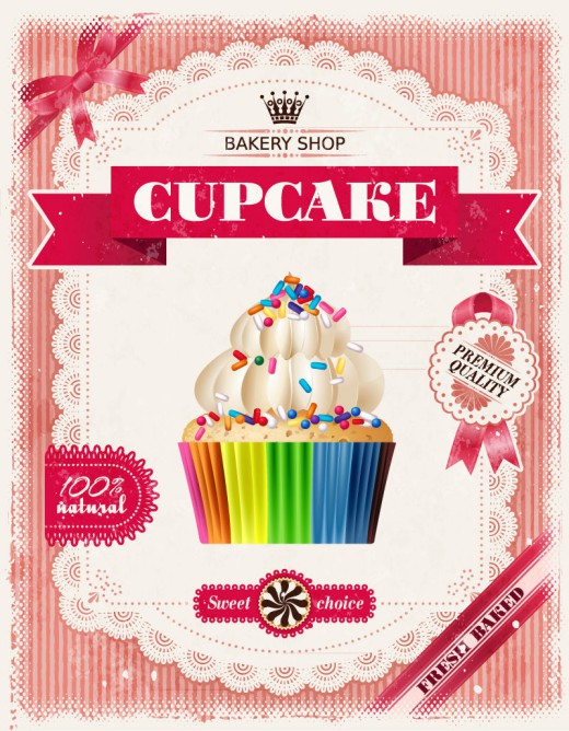 彩色纸杯蛋糕蕾丝边海报矢量素材16图库网精选