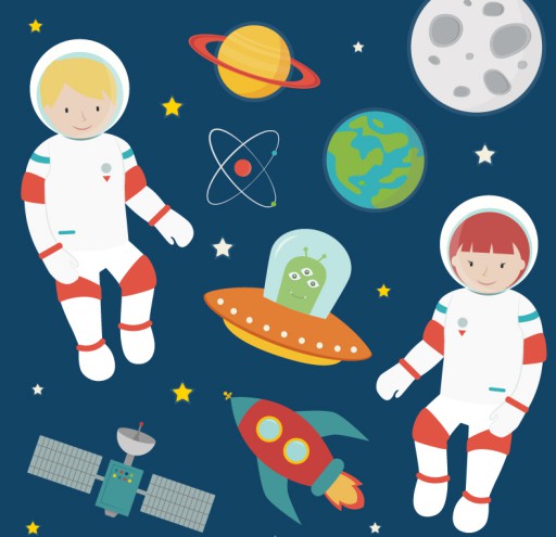 童趣太空探险插画矢量素材素材天下