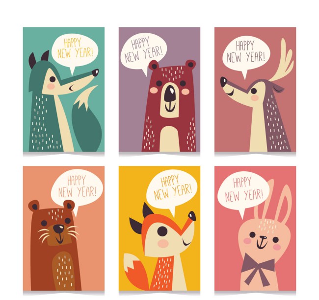 6款创意新年动物卡片矢量素材16图库网精选