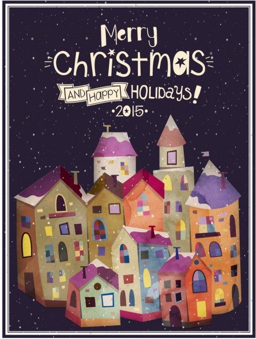 卡通房屋圣诞海报矢量素材16素材网