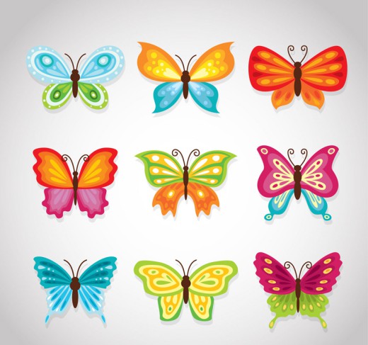 9款卡通彩色蝴蝶矢量素材16图库网精选