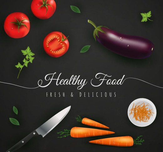 健康食品茄子西红柿海报矢量素材普