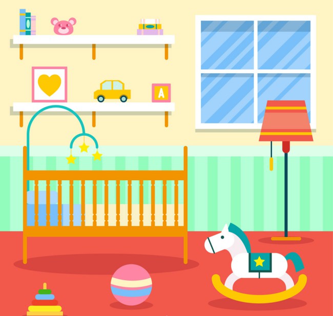 彩色婴儿房设计矢量素材16设计网精选