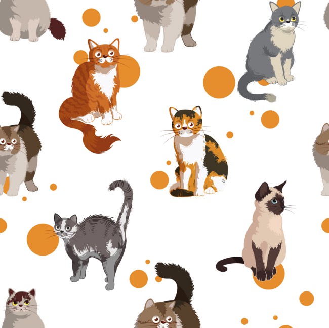 创意猫咪无缝背景矢量素材16图库网精选