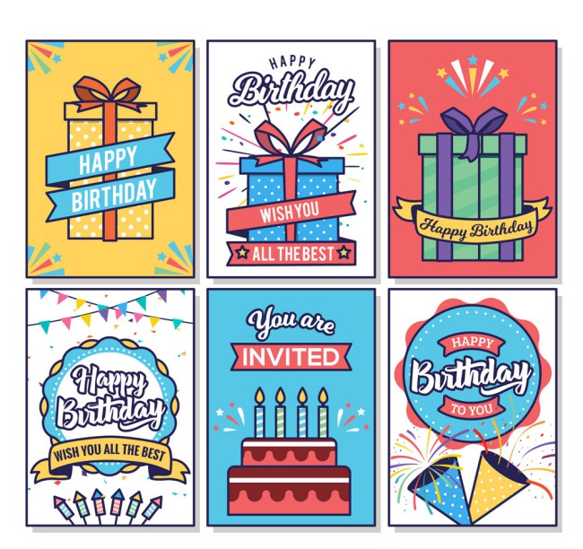 6款彩色生日快乐卡片矢量素材16图库网精选