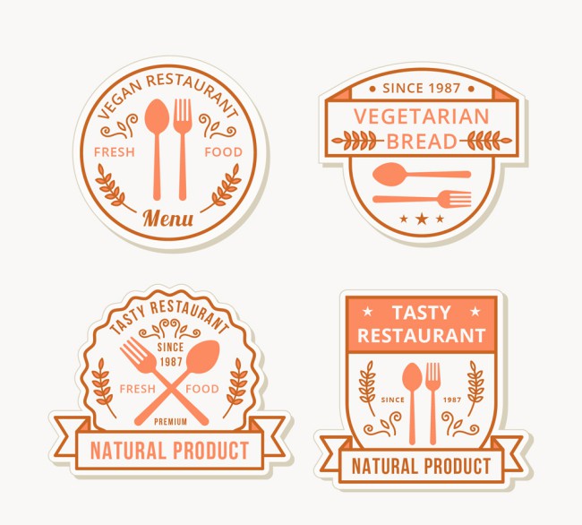 4款创意餐厅标签矢量素材普贤居素材网精选