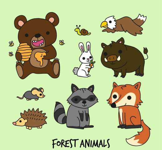 9款卡通森林中的动物矢量图普贤居