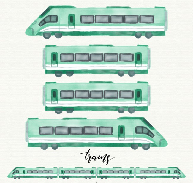 4款水彩绘火车车头和车厢矢量素材16设计网精选