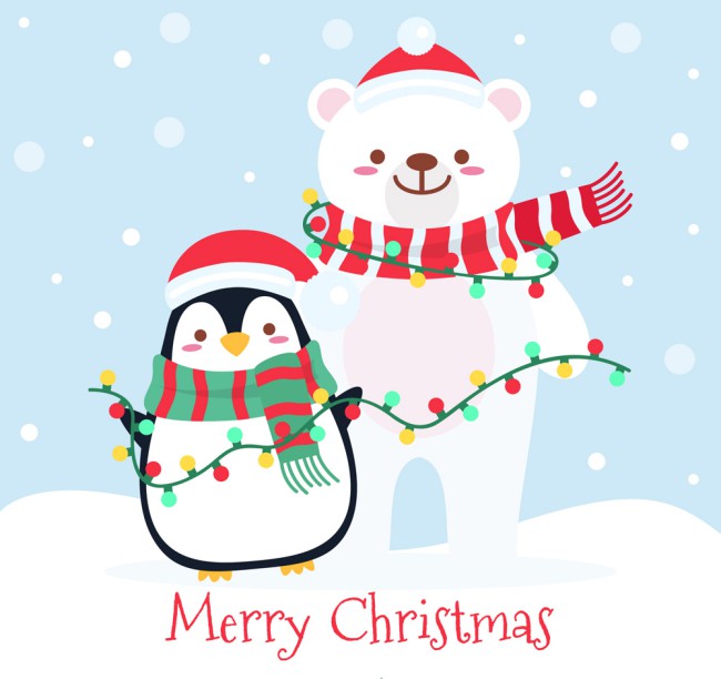 可爱圣诞节企鹅和北极熊矢量素材16图库网精选