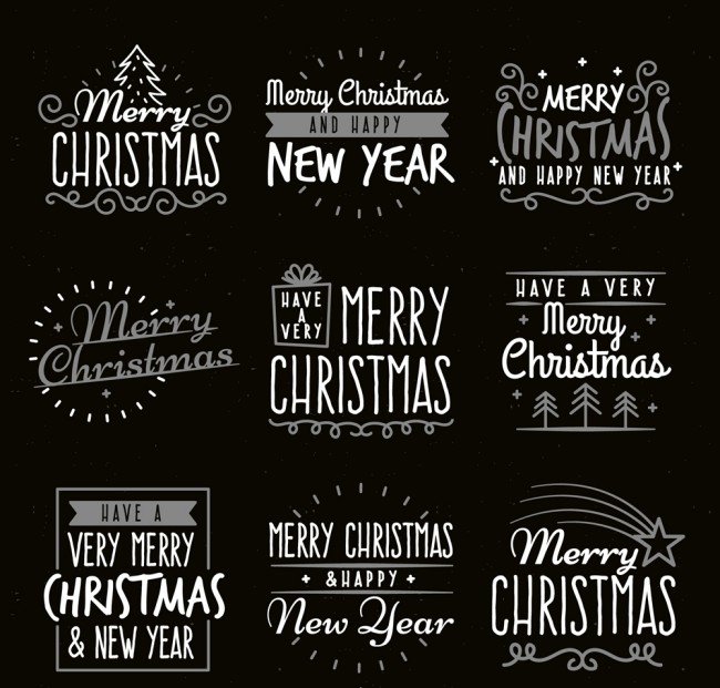 9款白色圣诞和新年快乐艺术字矢量图16图库网精选