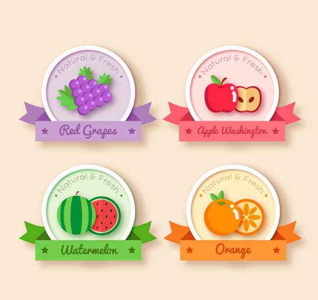 4款彩色水果丝带标签矢量素材素材中国网精选