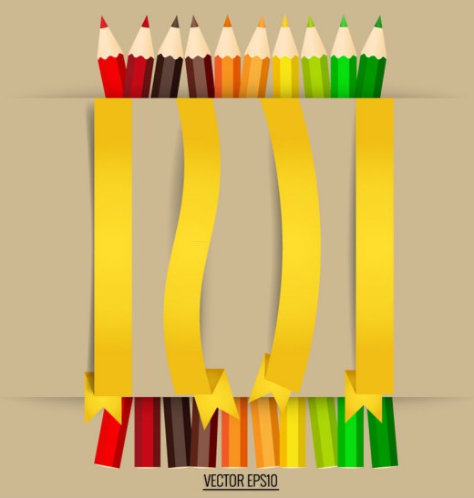 彩色铅笔和纸质丝带矢量图16图库网
