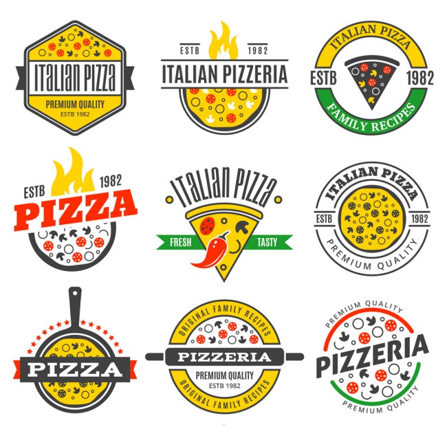 9款彩色披萨店标志矢量素材16图库网精选