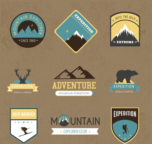 9款创意山地探险标签矢量图素材中