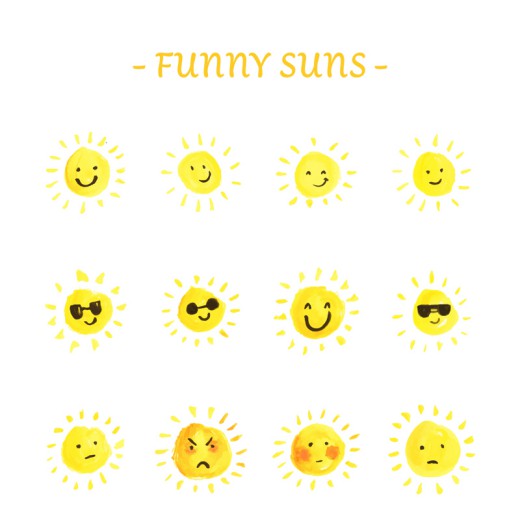 12款手绘趣味太阳表情矢量素材16图库网精选