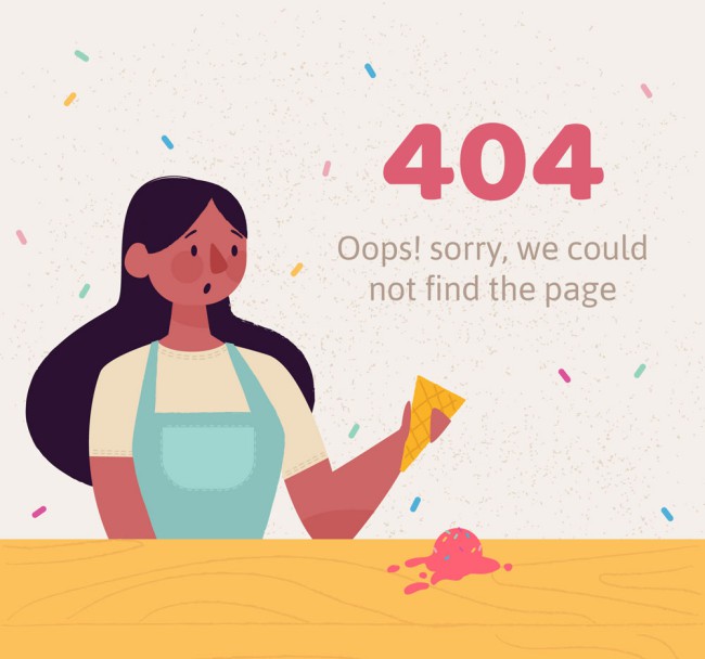创意404页面弄掉冰淇淋的女子矢量图16素材网精选