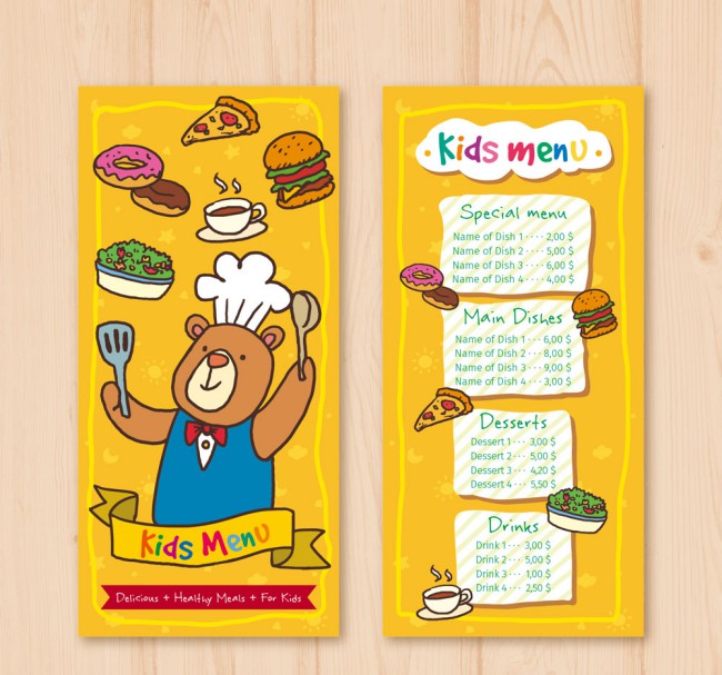 可爱熊厨师儿童菜单矢量素材16图库网精选