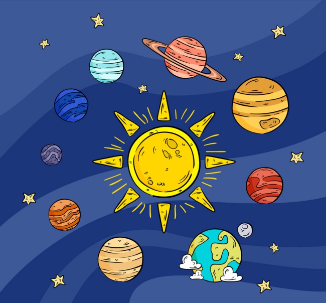 彩绘太阳系行星矢量素材16素材网精选
