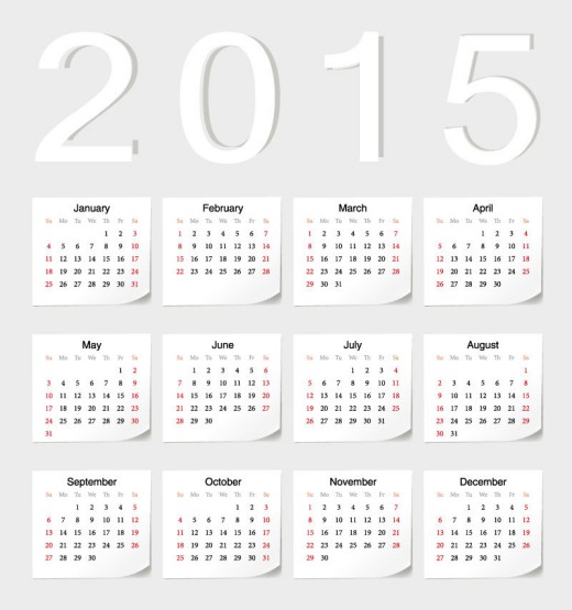 2015年白色贴纸年历矢量素材素材天
