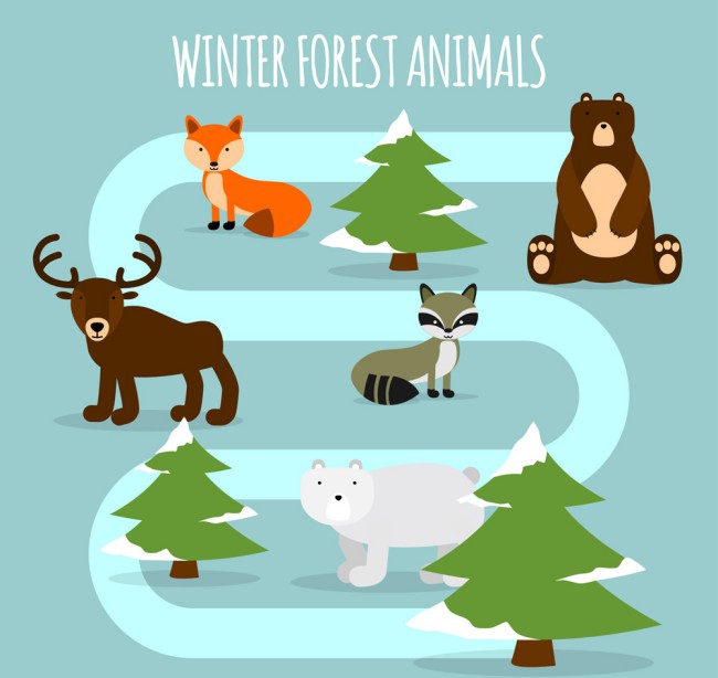 创意弯曲道路和5个森林动物矢量图16素材网精选